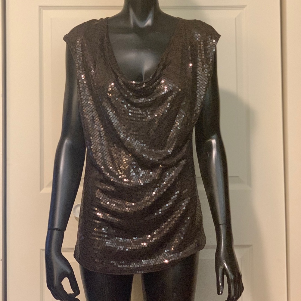 Michael Kors Chocolate Sequin Cowl Tank